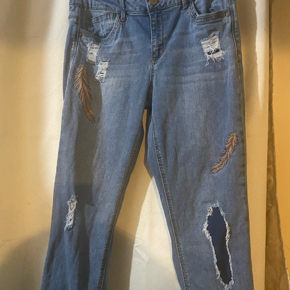 Democracy Denim embroidered distressed girlfriend jeans size 8
